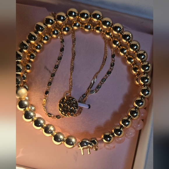 Lily Sky Designs Gold Luxurious Beaded Bracelet Set Of 4 Sz7" - Picture 4 of 10